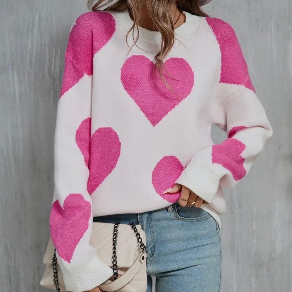 Chic Pink Heart Sweater